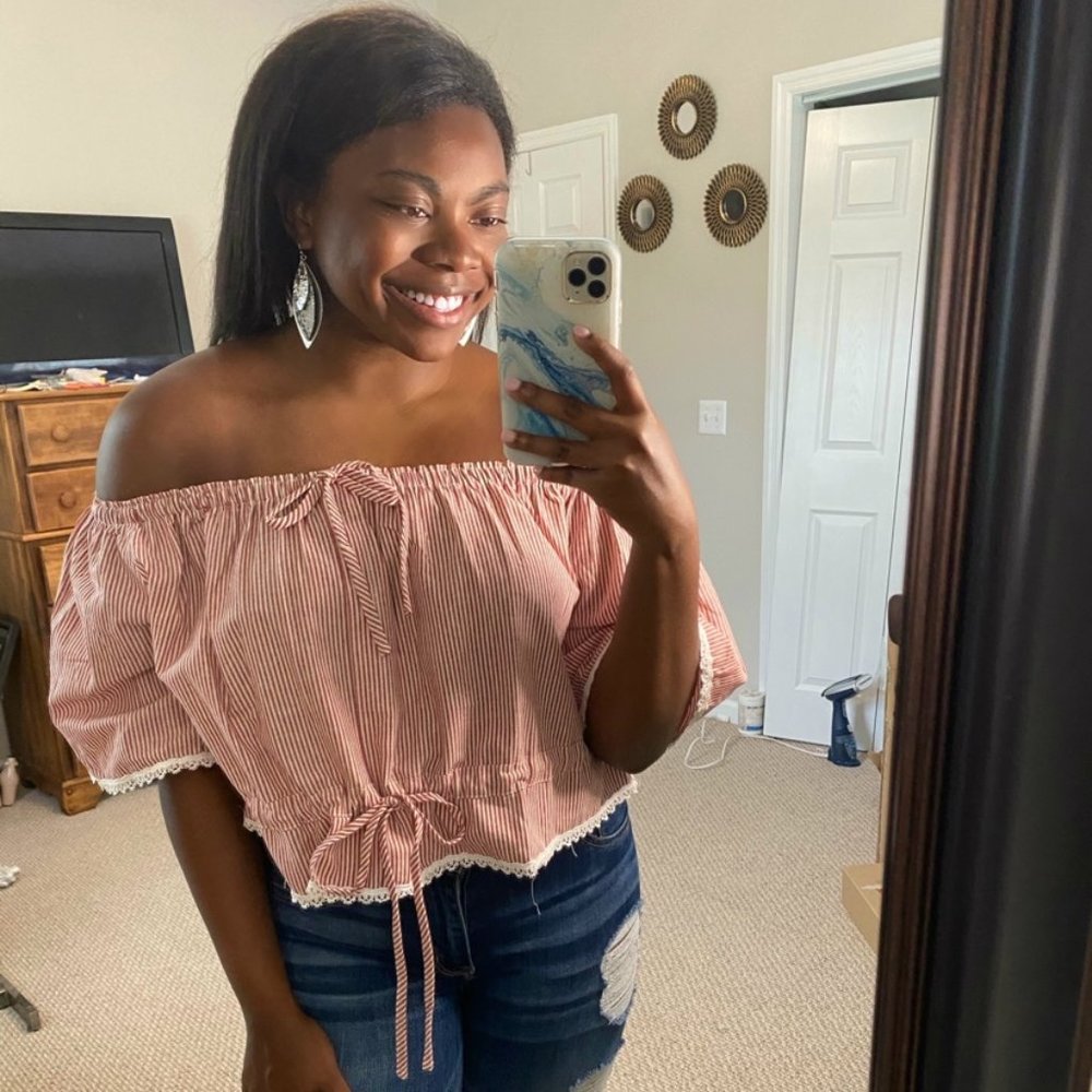 Red Stripe Off Shoulder Crop Top